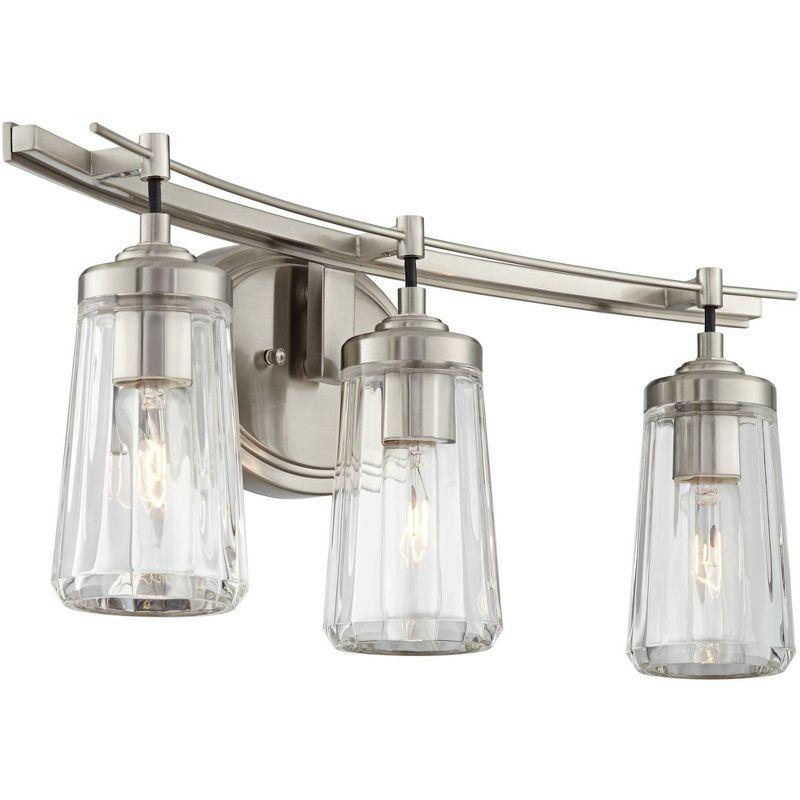 Minka Lavery Industrial Wall Light Brushed Nickel Hardwired 24" 3-Light Fixture Clear Tapered Glass for Bathroom Living Room