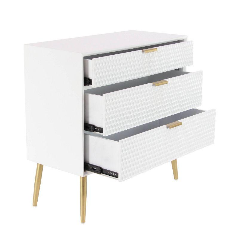 Modern White Wood and Metal 3-Drawer Storage Cabinet