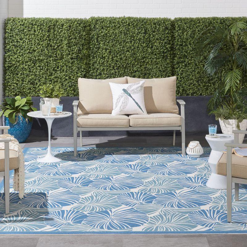 Floral Blue Outdoor Area Rug