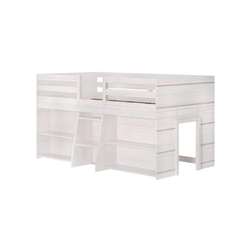 Max & Lily Solid Wood Modern Farmhouse Low Loft Bed, Twin Bed Frame for Kids with 2 Bookcases