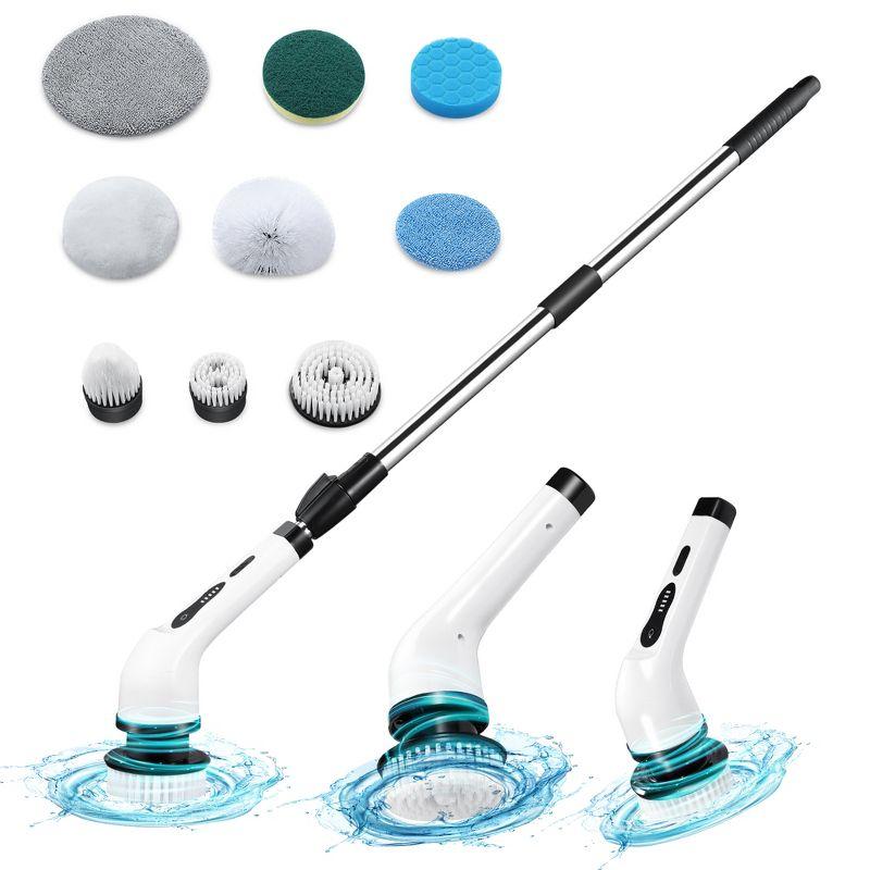 White Wireless Electric Spin Scrubber with 9 Brush Heads