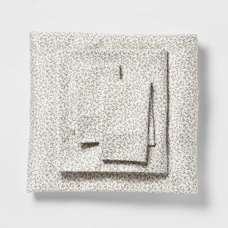 Twin/Twin XL Printed Performance 400 Thread Count Sheet Set Green Vine - Threshold™: Cotton Sateen, 3-Piece Set, OEKO-TEX Certified