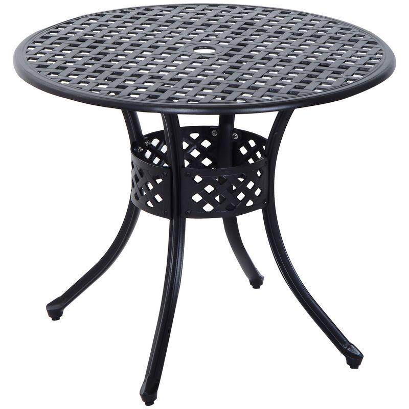 Classic 33" Black Cast Aluminum Round Bistro Table with Umbrella Hole