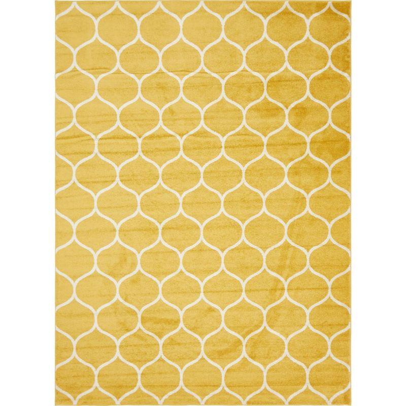 Sunlit Yellow Trellis Frieze 9' x 12' Synthetic Area Rug