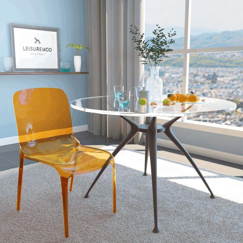 LeisureMod Murray Waterfall Edge Design Acrylic Dining Chair in Transparent Orange