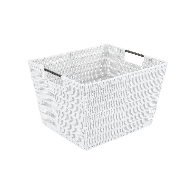 Elevate Rectangular Rattan Storage Tote with Stainless Steel Handles - Gray