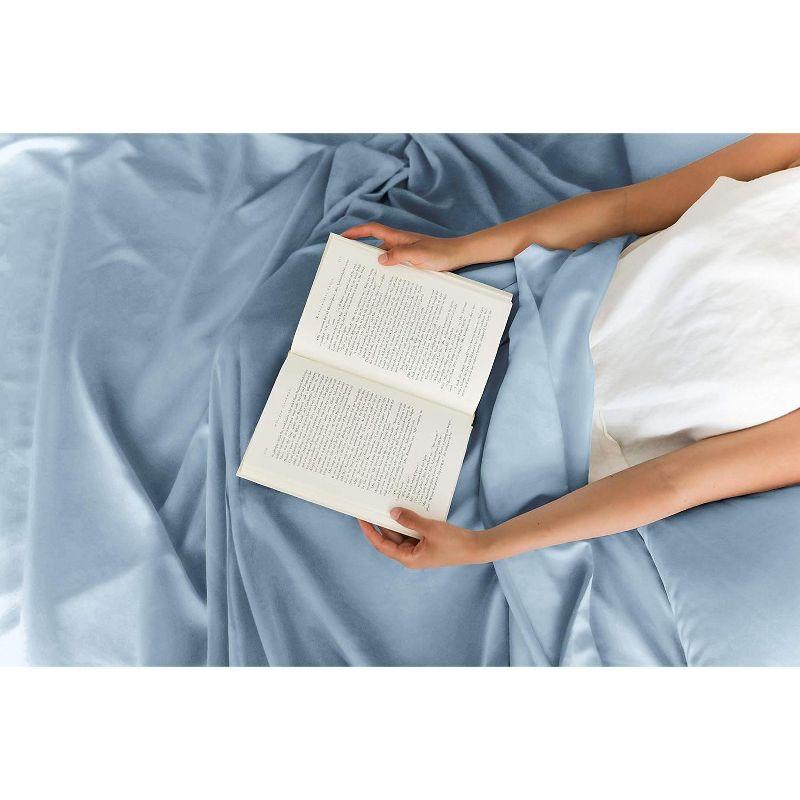 CGK Linens 100% Cotton 400 Thread Count 4 Piece Sheet Set - Soft & Cozy Sateen Bed Sheets in Light Blue, Size Queen