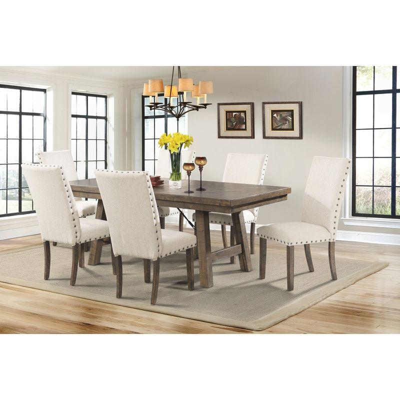 Smokey Walnut 78" Extendable Dining Set with 6 Cream Upholstered Chairs