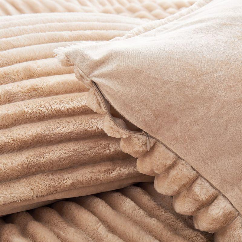 Peace Nest Flannel Fleece Plush Fuzzy Comforter Set Fluffy Bedding Set with 2 Pillowcases, Camel, Queen
