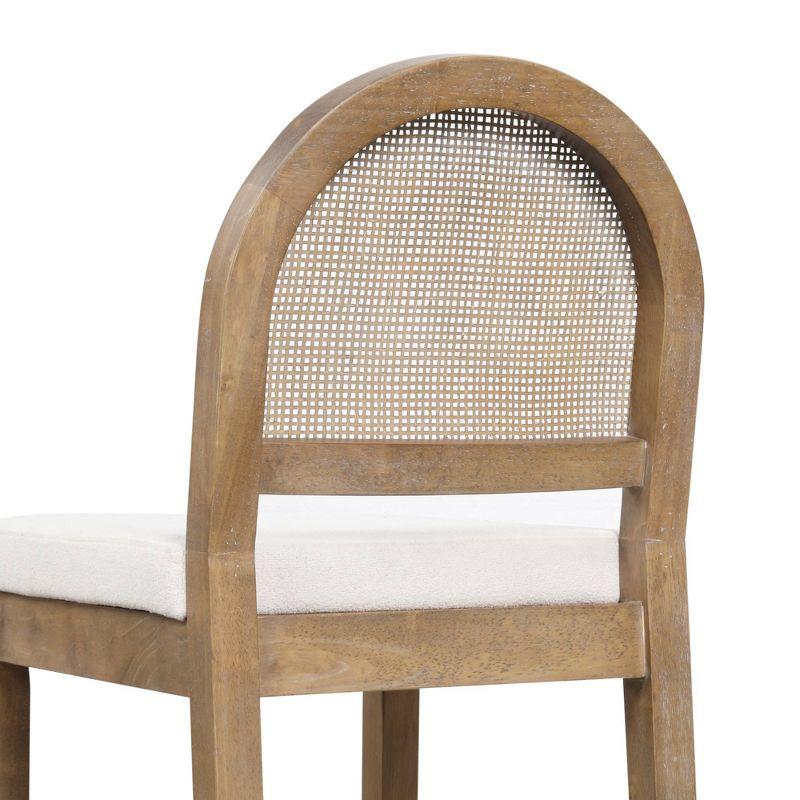 Nathan James Bailey Curved Back Counter Height Barstool Light Brown Wood Rattan Cream Boucle: Upholstered Cotton, Rubberwood Frame