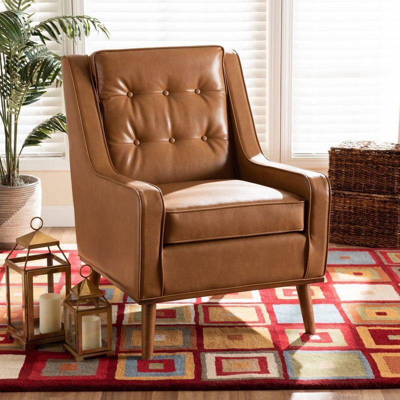 Daley Tan Faux Leather Upholstered Wood Lounge Armchair