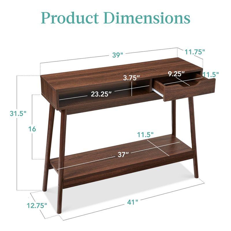 Khassidy Mid-Century Modern Hallway Console Table, Space-Saving Sofa Table w/ Cubby, Drawer