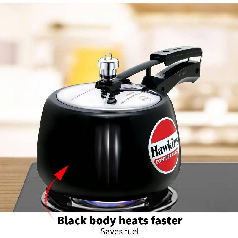 Hawkins 3L Hard Anodized Pressure Cooker: Aluminum, Locking Lid, Cool Touch Handle, Hand Wash, Black
