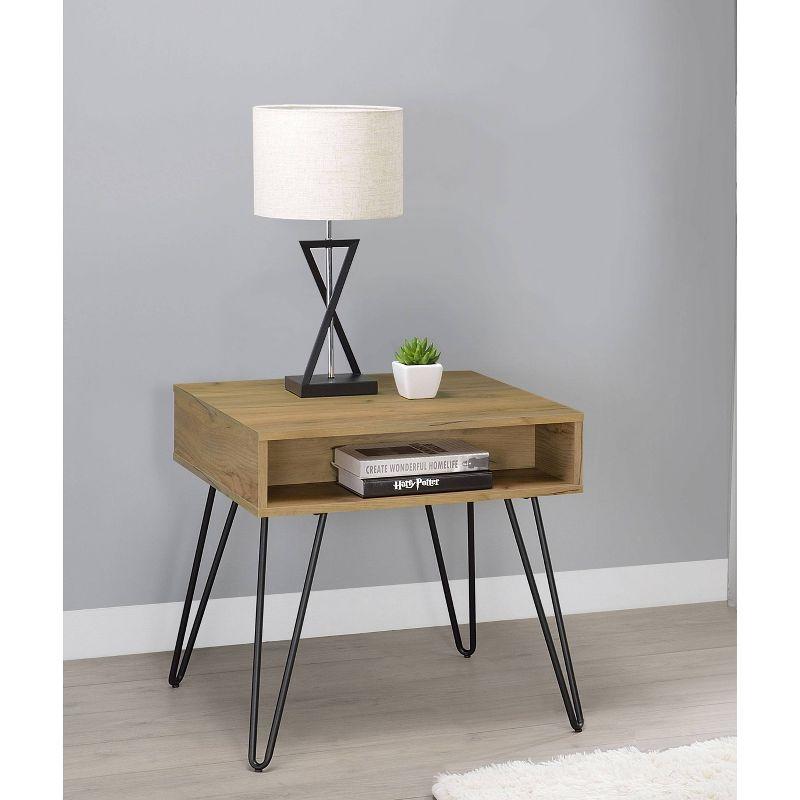 Golden Oak and Black Square End Table with Storage Drawer