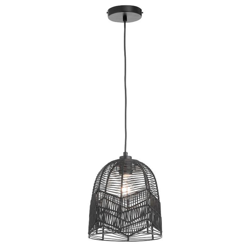 10"W Amher 1-Light Black Rattan Pendant Light