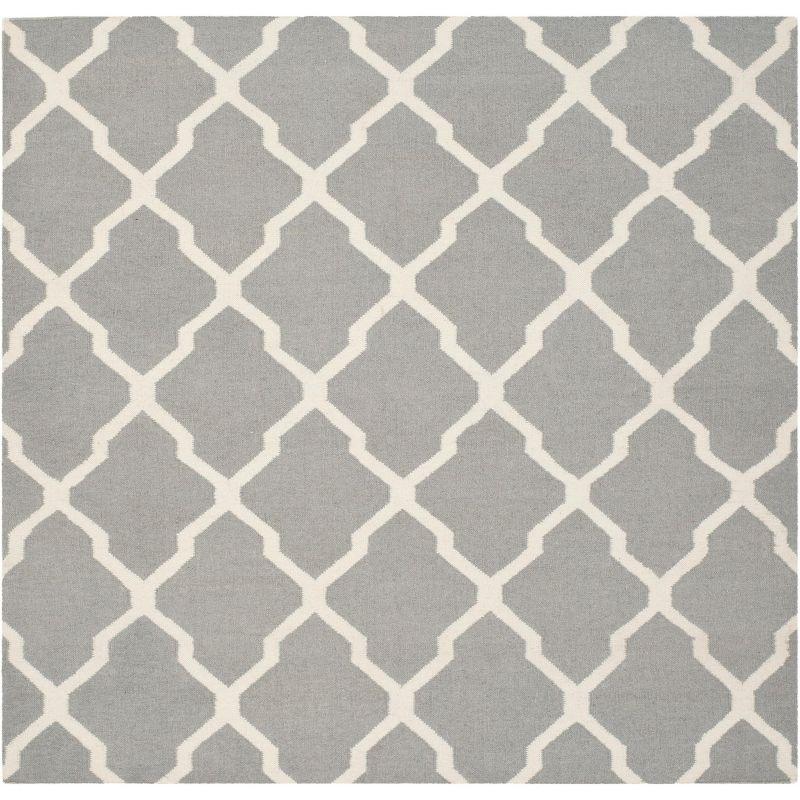 Handwoven Geometric Grey/Ivory Wool 6' Square Area Rug