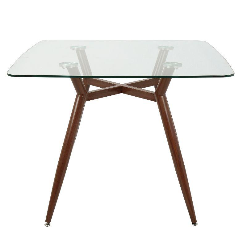 Clara Contemporary Mid-Century Modern Square Walnut and Glass Dining Table