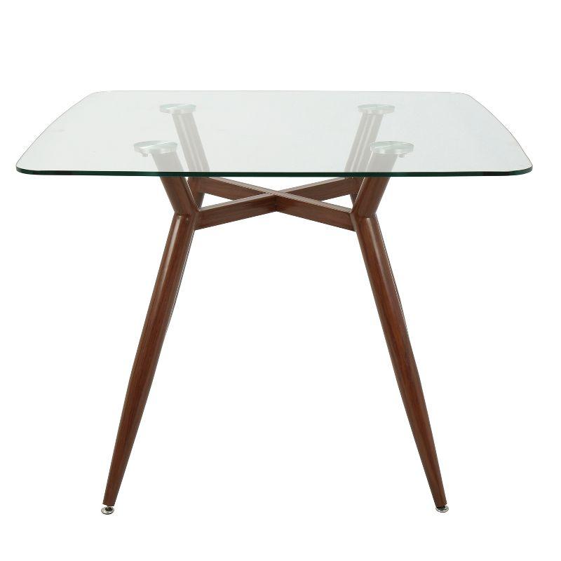 Clara Mid-Century Modern Square Dining Table Walnut - LumiSource: Clear Top, 4-Seat, Metal Legs