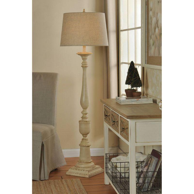 StyleCraft 64" 3-way Distressed Beige Floor Lamp with Heather Oatmeal Hardback Fabric Shade (Includes Light Bulb) : Polyresin Standing Lamp