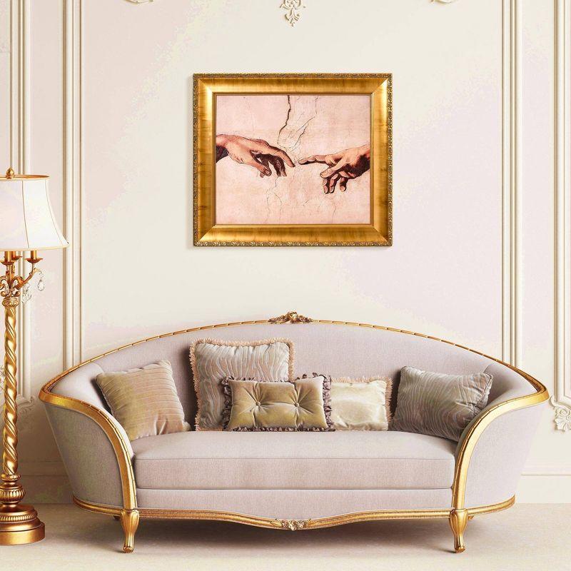 American Art Decor 30.75"x26.75" Ornate Framed Creation of Adam Canvas Print by Michelangelo: Classic Renaissance Wall Art, D-ring Mounted