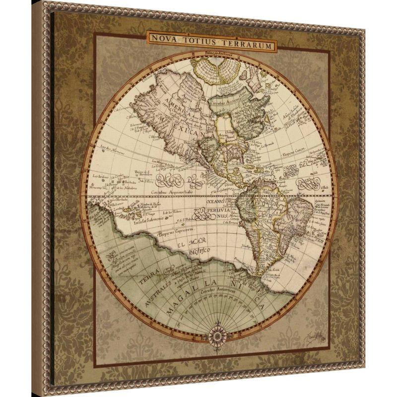 22"x22" Antique Bronze Framed World Map Canvas Print