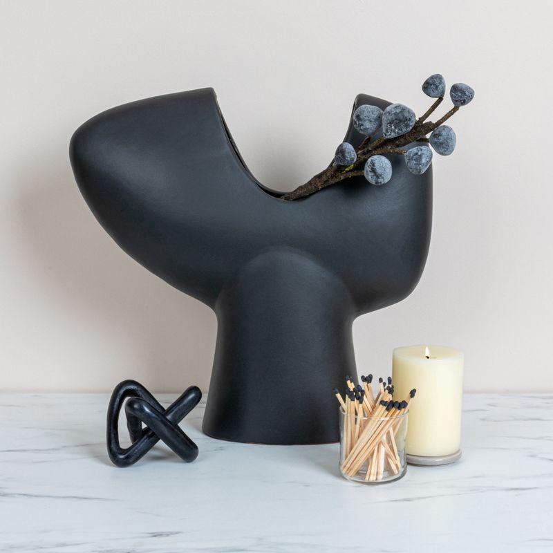 Storied Home Modern Stoneware Abstract Vase, Matte Black