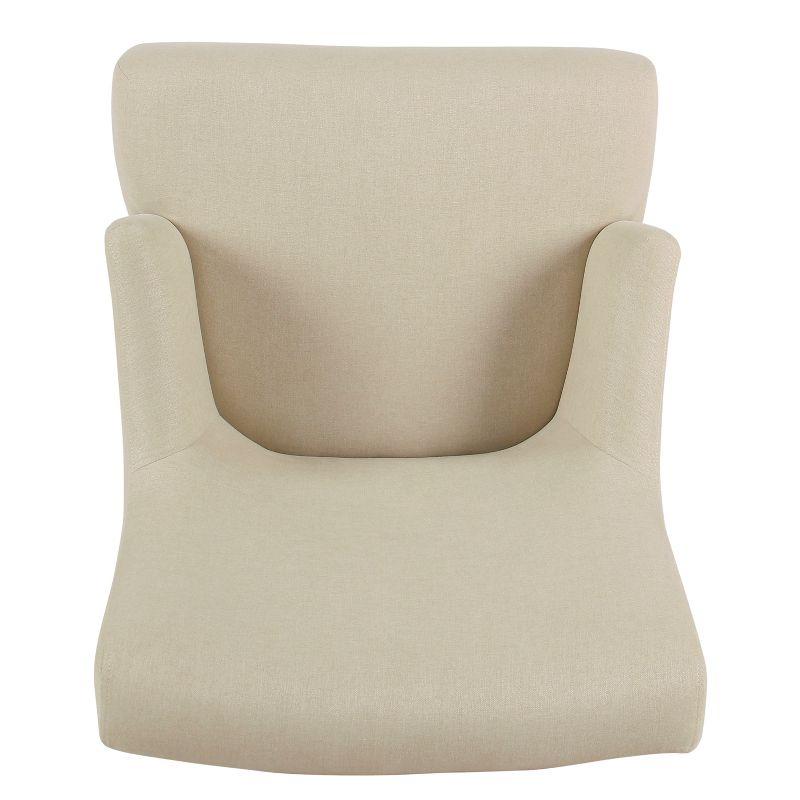 Swoop-Arm Cream Fabric Parsons Side Chair with Wood Legs