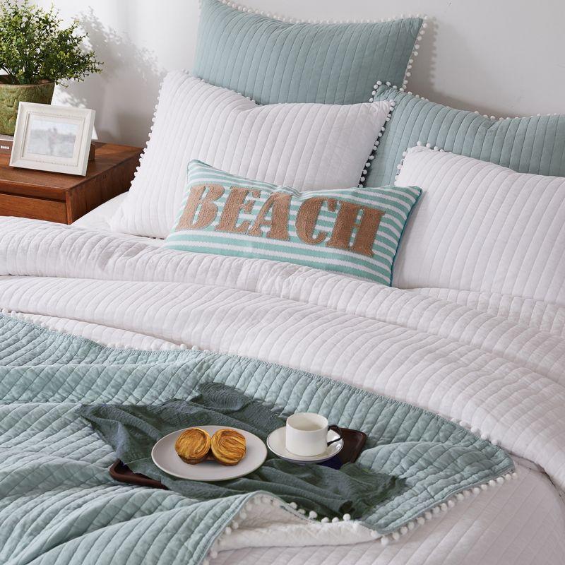 Pom Pom White/Teal Full/Queen Quilt - Levtex Home