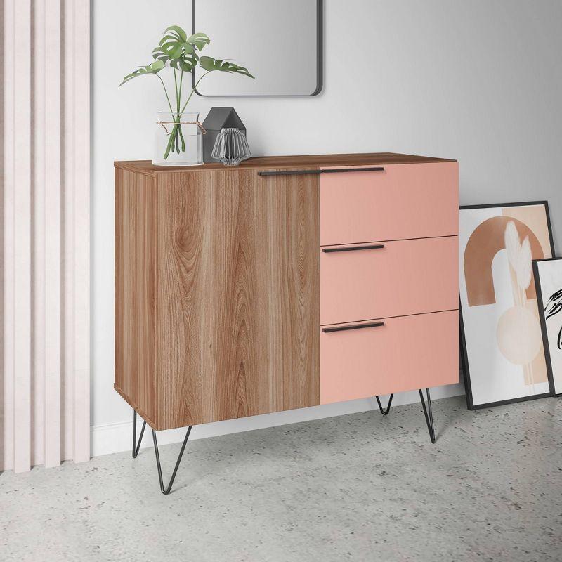 35.43" Beekman Dresser Brown/Pink - Manhattan Comfort: Splayed Metal Legs, Mid-Century Storage