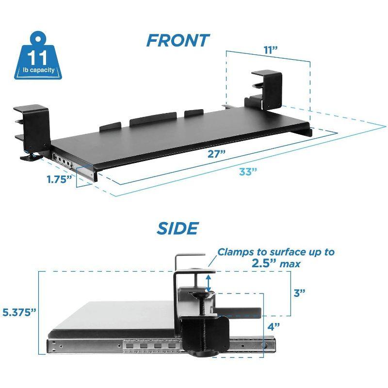 Mount-It! Clamp Keyboard Tray - Ergonomic Under Desk Pull Out Keyboard and Mouse Platform with No-Drill Easy Installation - 27 Inch Wide