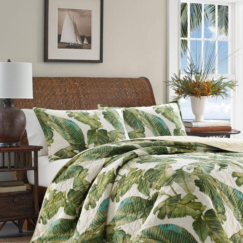 Tommy Bahama Fiesta Palms Green Cotton Reversible Quilt Set