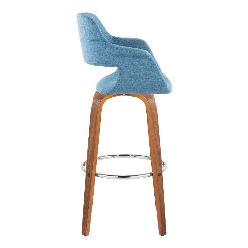 LumiSource Set of 2 Vintage Flair Barstools Walnut/Chrome/Blue:: Swivel, Upholstered, Fixed Height