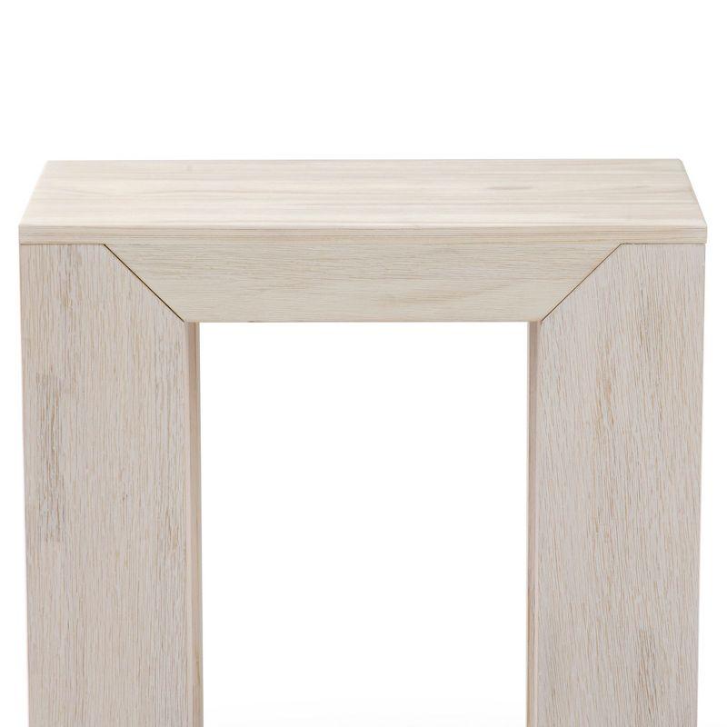 White Sand Wirebrush Solid Wood Rectangular Side Table with Shelf