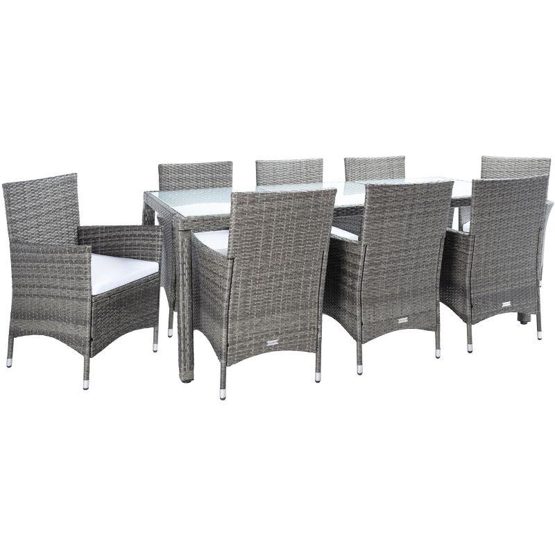 Safavieh Hailee 8 - Person Wicker Patio Dining Set with Rectangular Table , Cushions Included