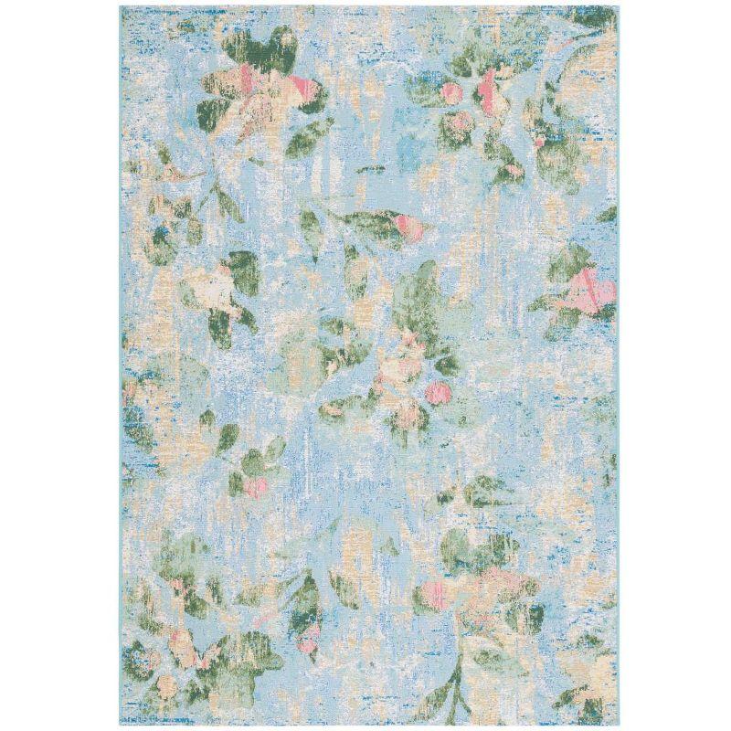 Reversible Light Blue Synthetic 4' x 6' Stain-Resistant Area Rug