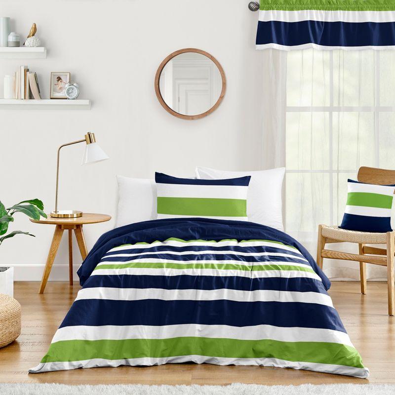 Navy and Lime Green Striped Twin Microfiber Comforter Set