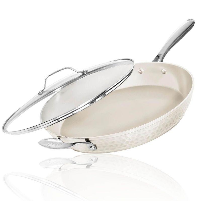 Gotham Steel Gotham Steel Hammered Cream Ultra Ceramic Nonstick Fry Pan with Lid