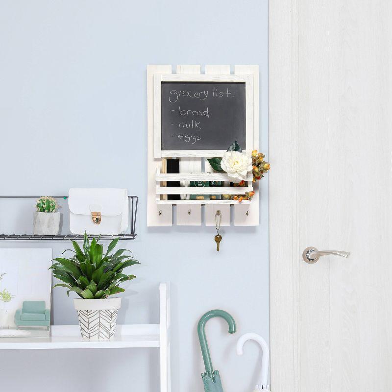 Chalkboard Sign with Key Holder Hooks and Mail Storage - Elegant Designs