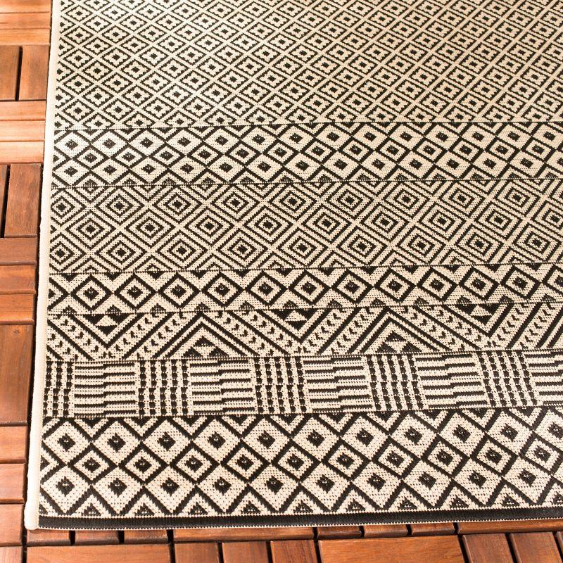 Beige and Black Synthetic Indoor/Outdoor Runner Rug