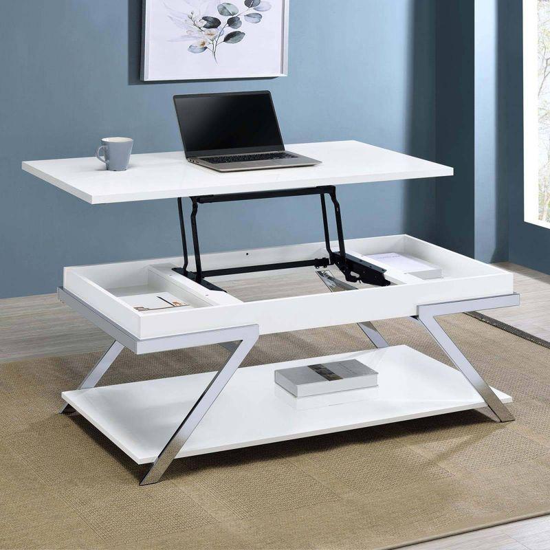 Coaster Marcia Modern Wood Rectangular Lift Top Coffee Table White High Gloss/Chrome