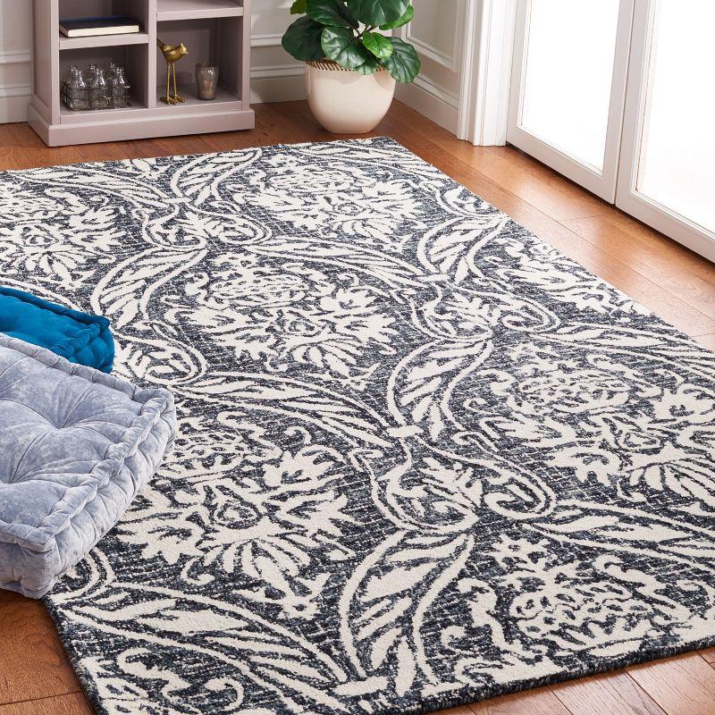 Ivory and Navy Abstract Handmade Wool Area Rug