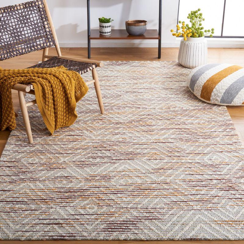 Ivory and Dark Brown Geometric Wool Square Rug, 6' x 6'