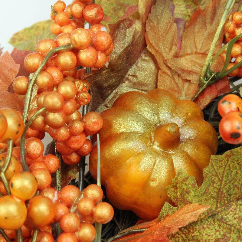 Northlight Autumn Leaves, Pumpkins and Berries Artificial Thanksgiving Wreath, 22-Inch, Unlit