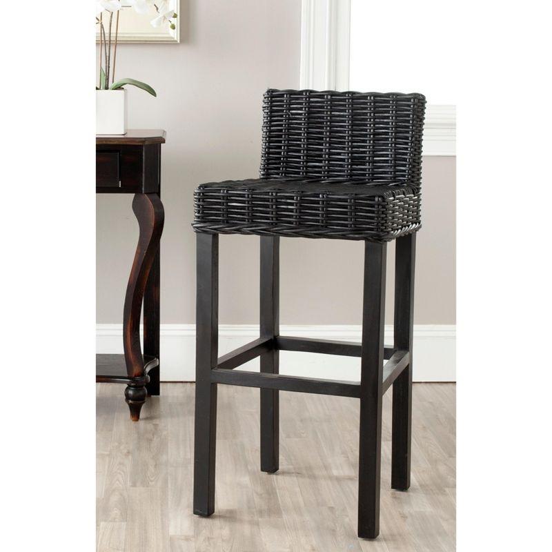 Cypress Black Mango Wood Bar Stool with Rattan Seat