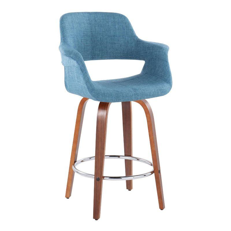 Set of 2 Blue Swivel Walnut Wood Counter Stools