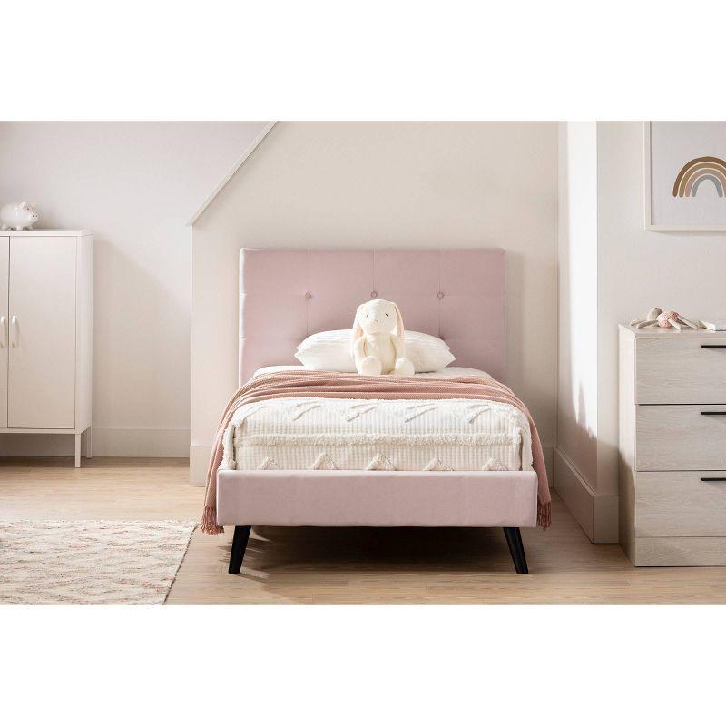 Pale Pink Velvet Upholstered Twin Platform Bed with Headboard