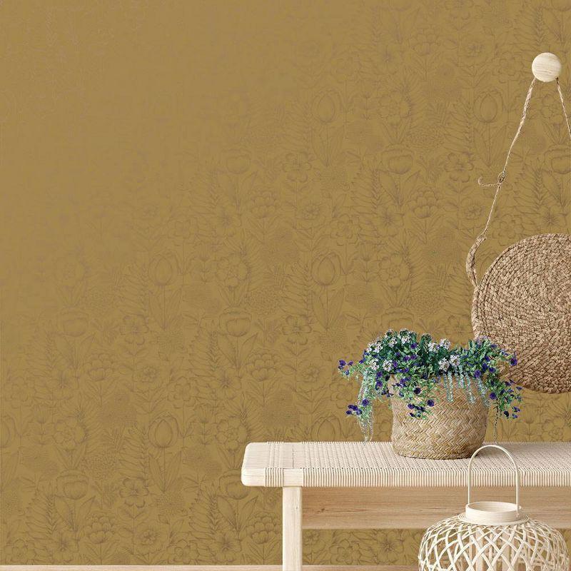 Tempaper & Co. Homestead Floral Removable Peel and Stick Wallpaper, Metallic Marigold, 28 sq. ft.: Vinyl, Self-Adhesive, Washable