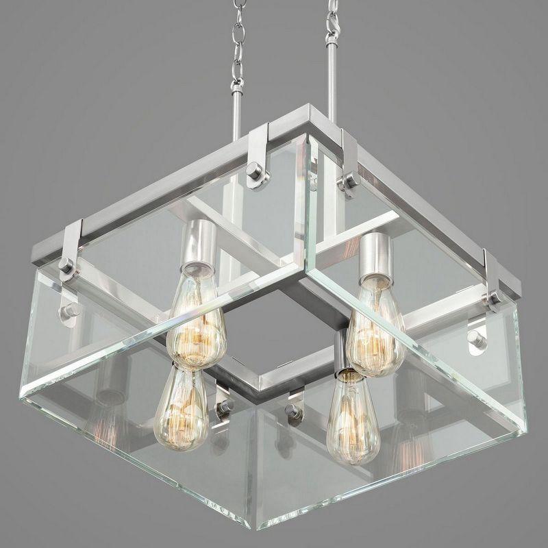 Elegant Brushed Nickel & Bronze Beveled Glass Semi-Flush Light Fixture