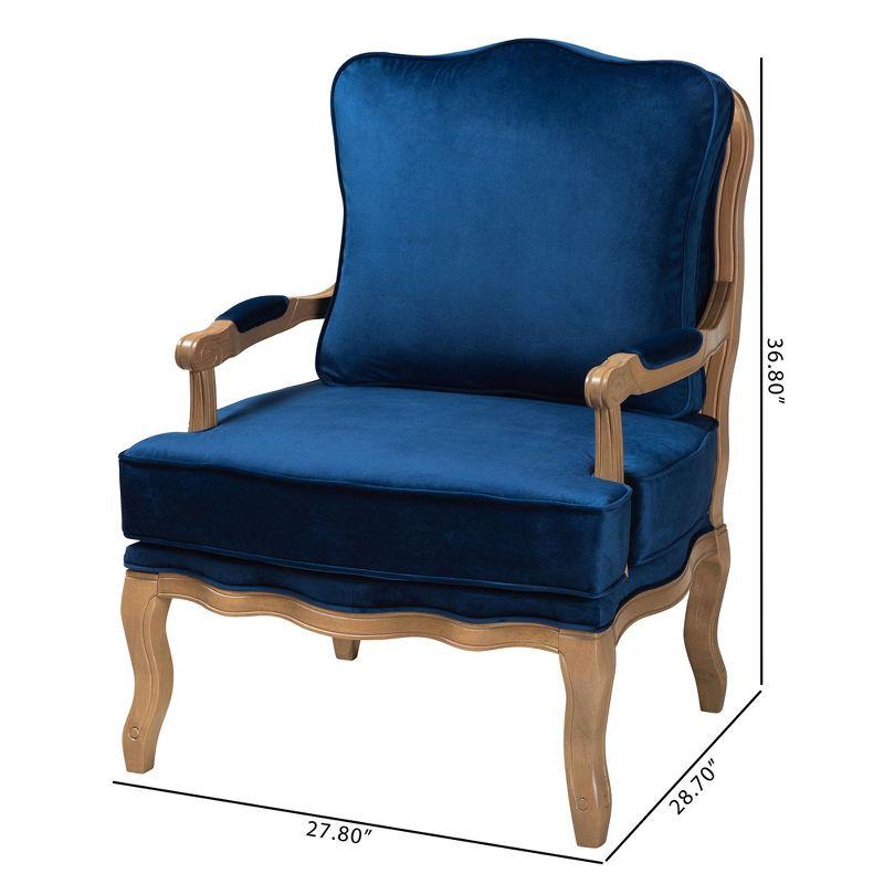 Navy Blue Velvet and Oak Wood Traditional Accent Chair