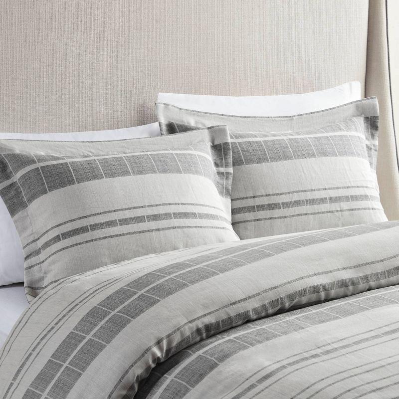 Gray and White Cotton Blend Striped Full/Queen Duvet Cover Set